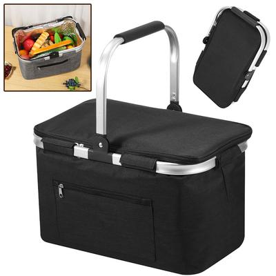 Picknickkorb Tragbar Faltbar Isoliert mit gepolstertem Griff und Deckel Handgehalten Wasserdicht Einkaufskorb für Reise Picknick