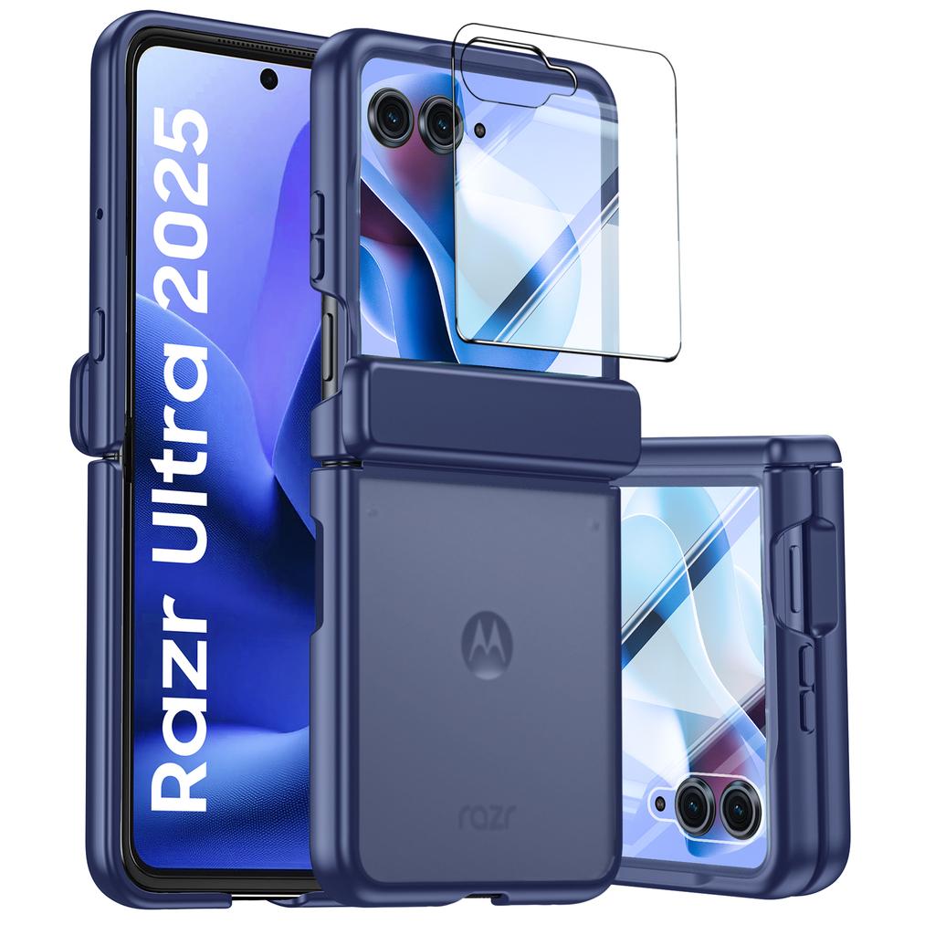 For Motorola Razr 60 Ultra Case,Hinge Protection,Built-in Screen Protector,Wireless Charging,Shockproof,Slim Rugged Protective Phone Case-Blue