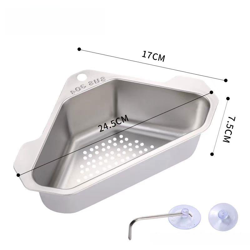 

Корзина для слива из нержавеющей стали, Треугольная полка для хранения на кухонную раковину, Большого размера, Подставка для сушки фруктов и овощей, Полка с крючком на присоске серебряный