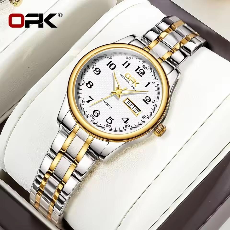OPK Luxury Quartz Watch for Women Elegant Stainless Steel Watch Luminous Waterproof Dual Calendar Wristwatch Ladies Dress Watch