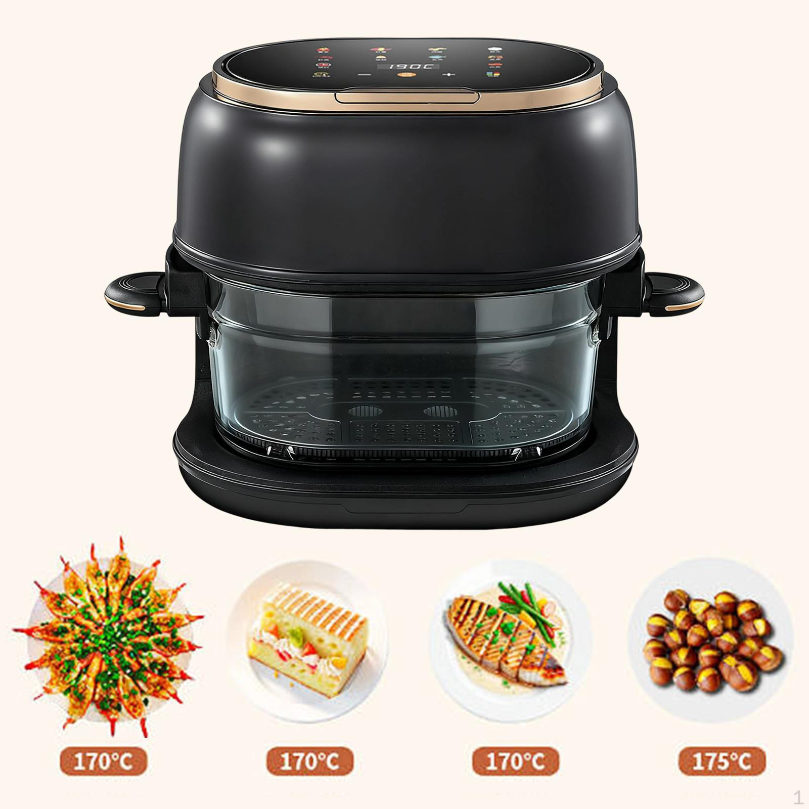 

Видимая стеклянная аэрофритюрница Прочная антипригарная конструкция с длинным поддоном для мяса, торта, картофеля фри Белая чёрный