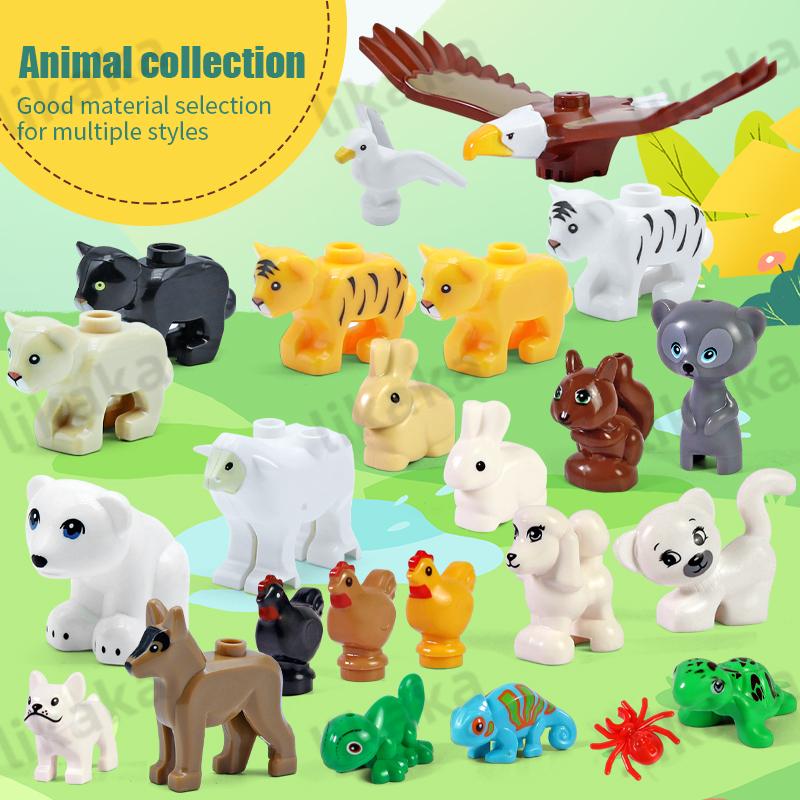 10 Stück Tiere Blöcke Spielzeug MOC Leopard Bär Kuh Vogel Modellbausteine Set Kompatibel Mini Steine DIY Spielzeug für Kinder Geschenk