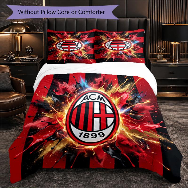 Set Lenzuola AC Milan Modello 3 Pezzi Morbida Copripiumino in Microfibra con Federe per Camera da Letto