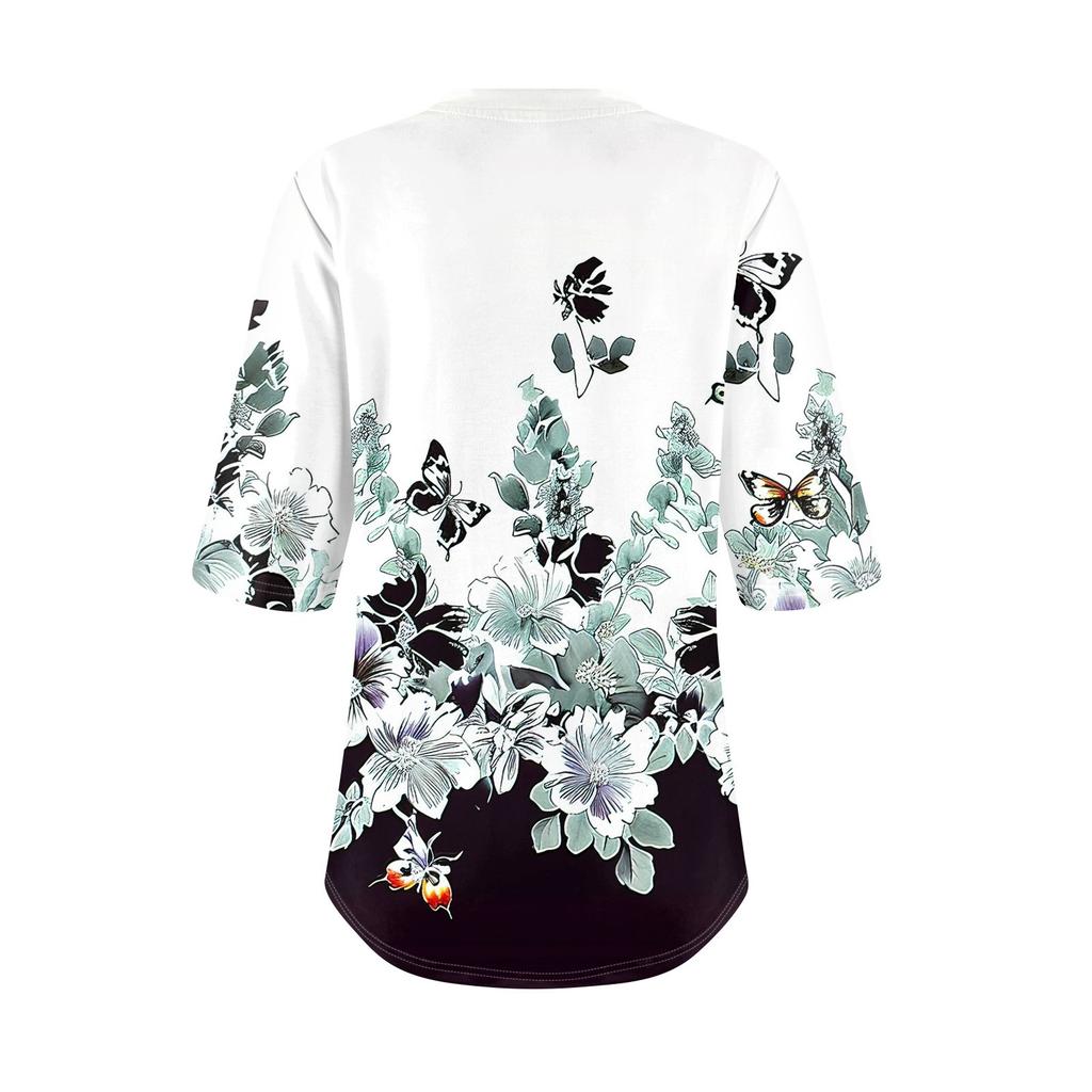 Modne koszulki damskie z dekoltem V, casualowe bluzki z nadrukiem, bluzki z półrękawem dla kobiet