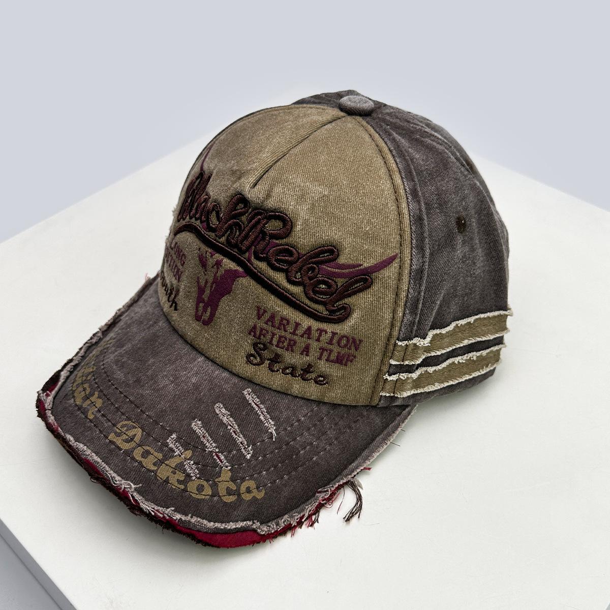 Retro Hip-Hop Embroidered Letters Baseball Cap, Color-Blocked Men S And Women S Sunshade Distressed Street Baseball Cap 52-60cm коричневый