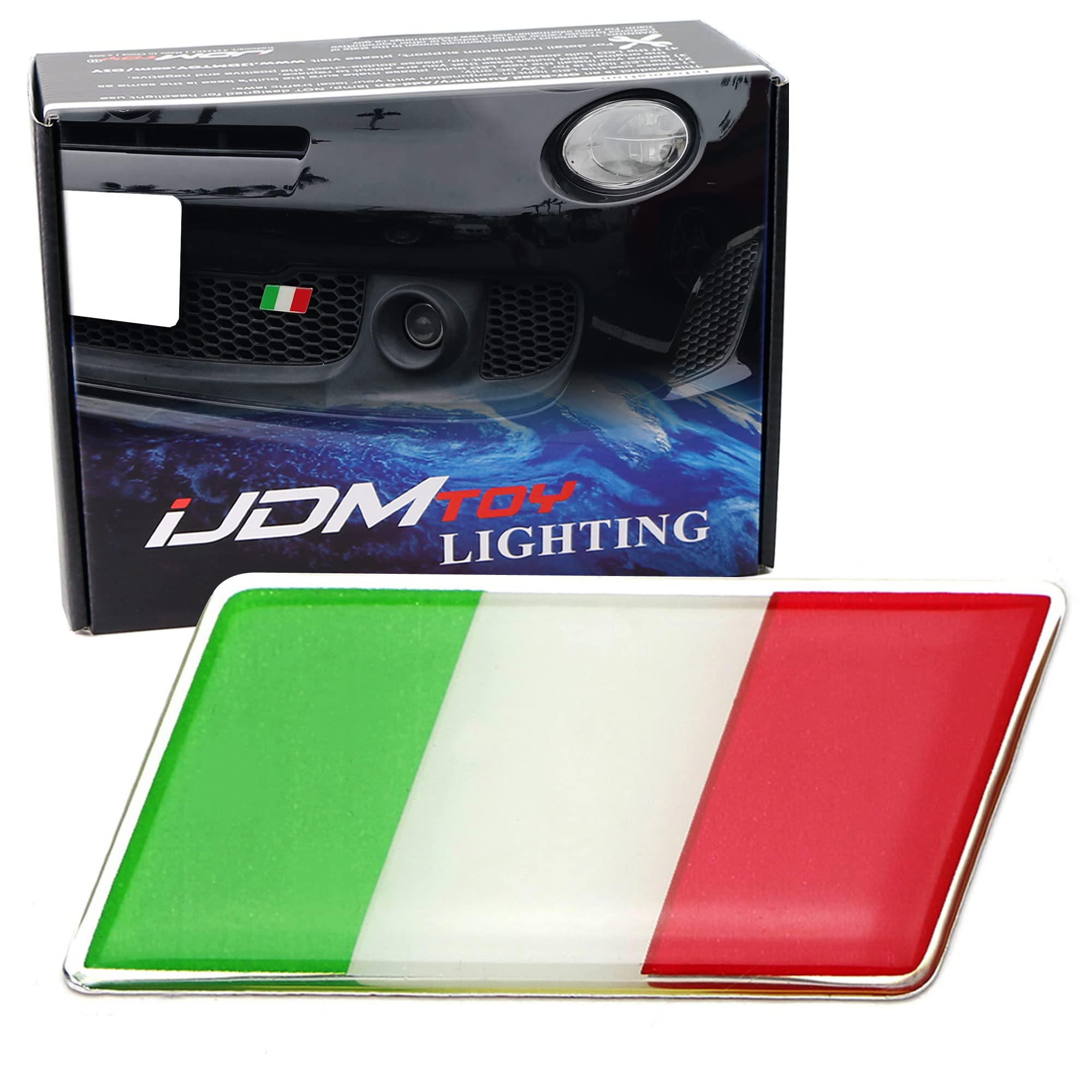 iJDMTOY Italian Flag Emblem Badge with L-shaped Mounting Bracket - Fits Car Front Grille - Compatible with Fiat, Alfa Romeo, Ferrari, Maserati, Lambor