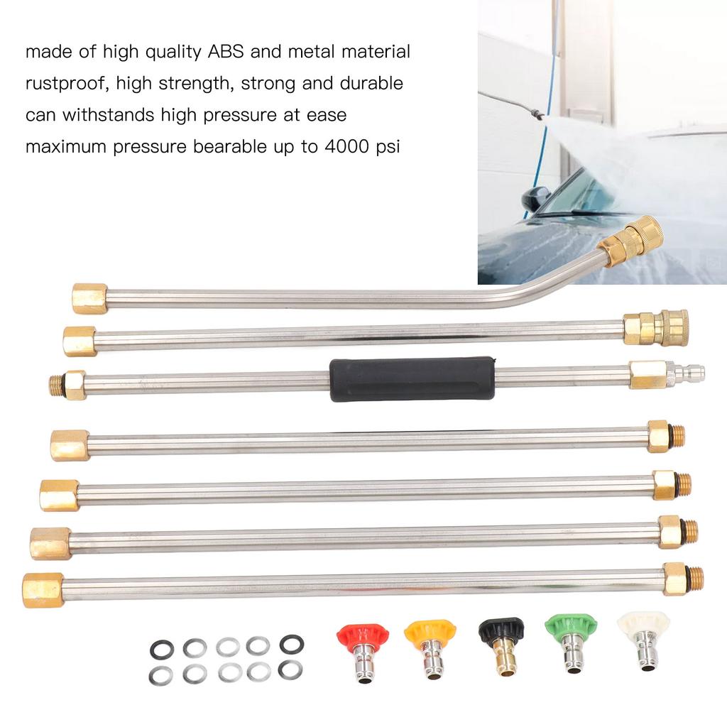 High Pressure Power Washer Extension Wand Set 4000PSI Gutter Cleaning Tool with 5 Nozzle Tips for Car