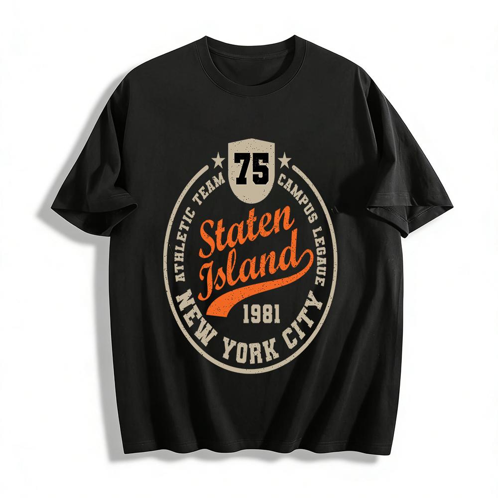 Vintage Staten Island 1981 Athletic Print Casual Short Sleeve T-Shirt Pure cotton T-shirt XXS
