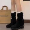 Winter Fashion Tassel Thick Heel Women Western Cowboy Boots Elegant Slip On Shoes Slim Knight Short Botas  De Mujer