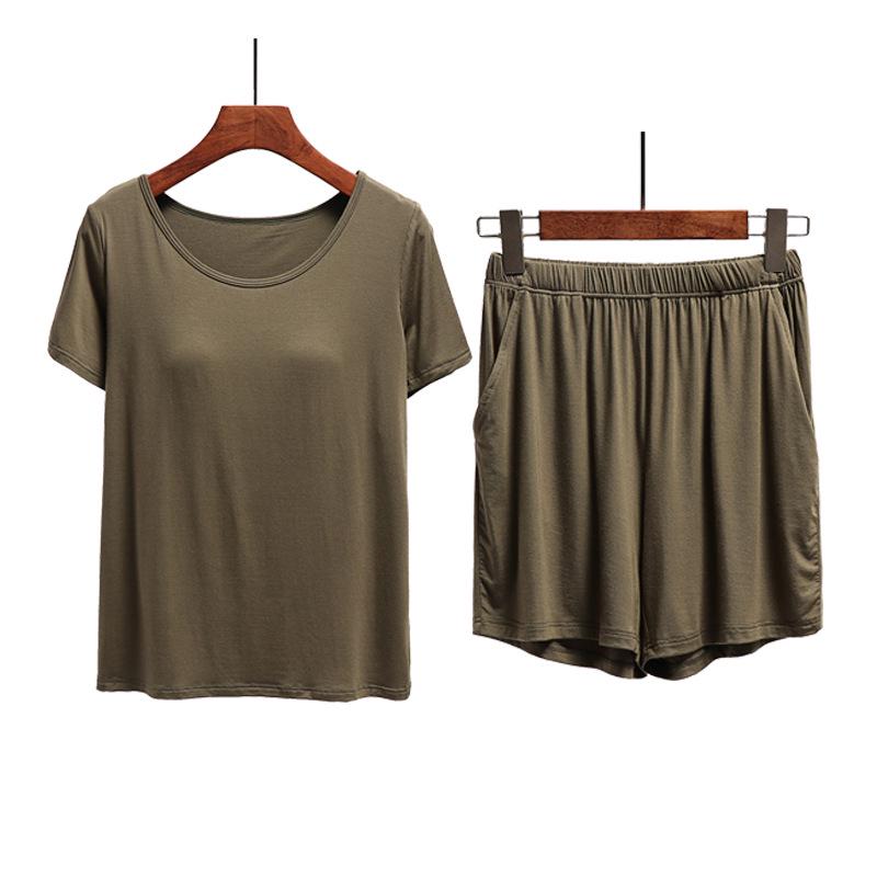 Women's Modal Chest Pad Short Sleeve Pajama Set - Summer Five-Point Shorts