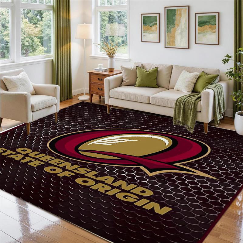 Queensland Maroons Design Crystal Velvet Rug Soft Decorative Mat for Bedroom Entrance