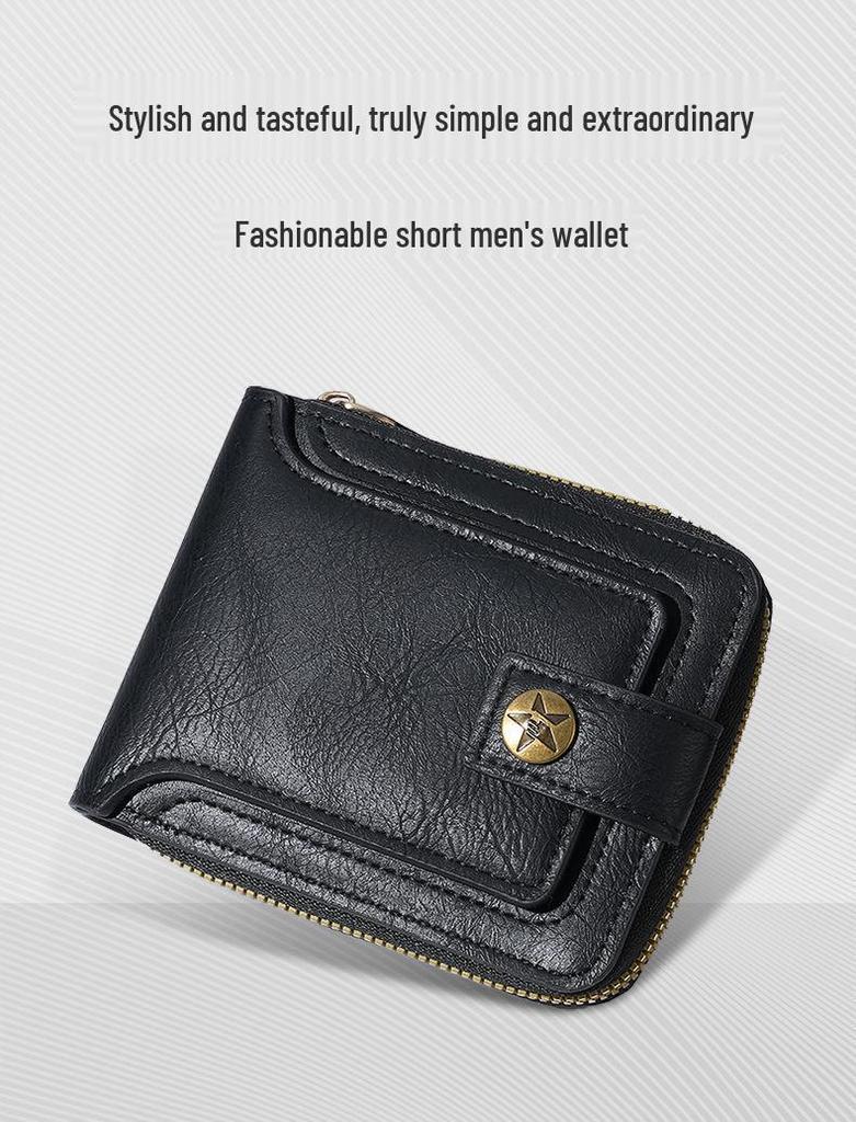 2024 Men's Retro Tri-fold Wallet with Zipper and Card Holder