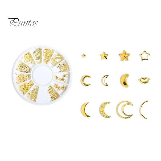 1 Box Nail Art Accessories 3D Metal Rivets Moon Star Shape DIY Manicure Reusable Nail Charm Jewelry Nail Art Manicure Accessories