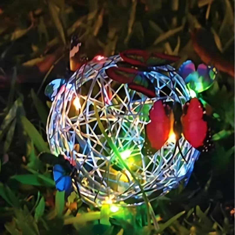 

Outdoor Solar Ball Light with Butterfly LIght Decorative Hanging Lamp LED Waterproof Garden Hanging Light Yard Decoration Night 1PC
