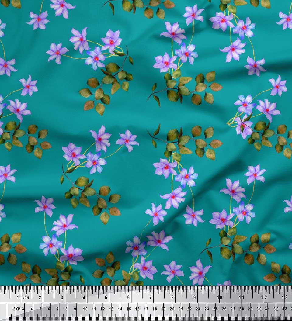 

Тканина для рукоділля Soimoi Japan Crepe Satin Leaves & Wild Flower Floral Printed Тканина на метри 42 дюйма 42 Inch Wide - Poly Crepe