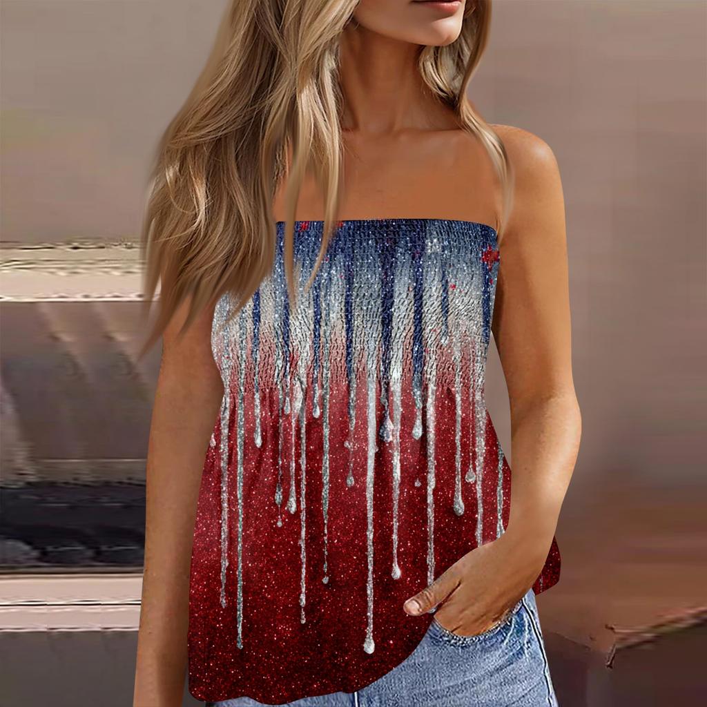 Summer Tube Tops For Women,Cute Sexy Off Shoulder Print Sleeveless T-Shirt