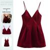 2024 Autumn/Winter European & American Velvet V-Neck Spaghetti Strap Dress for Women