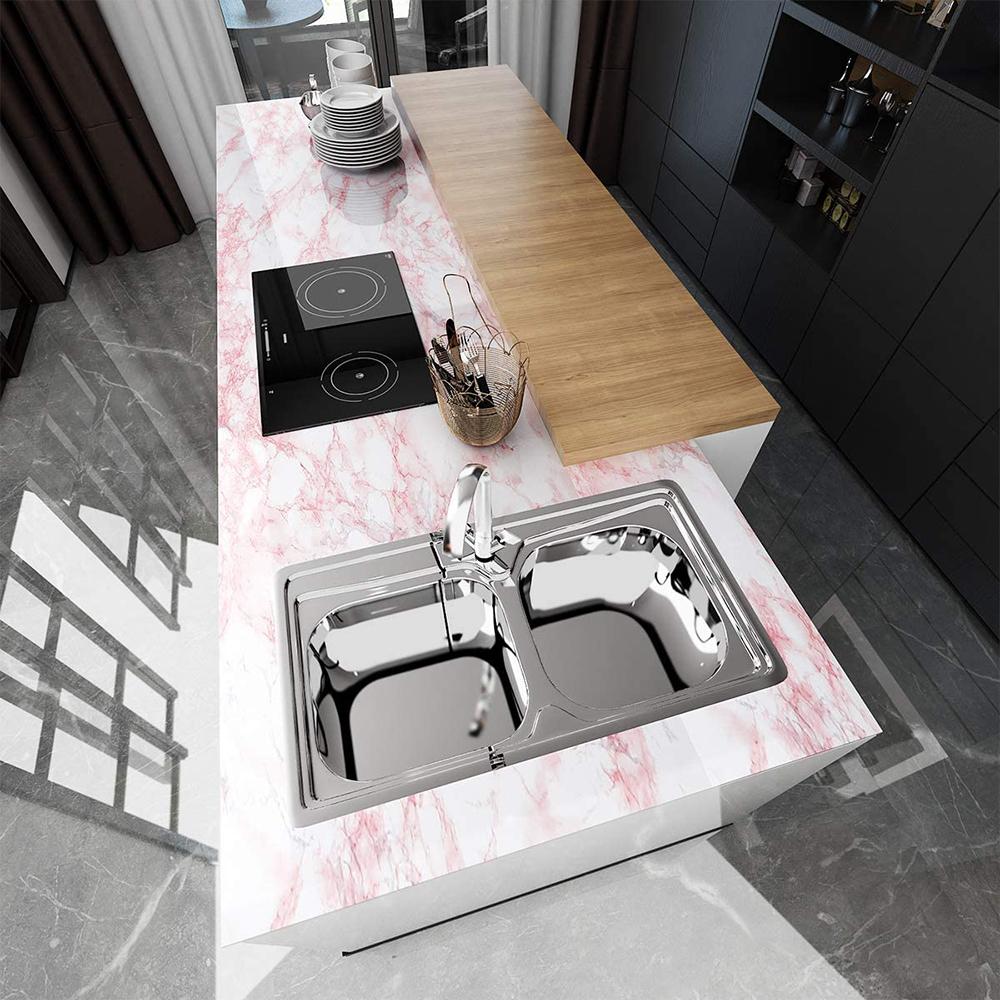 Pink Marble Wallpaper Removable Self Adhesive Paper Waterproof Sticker Decoration for Kitchen Island Countertops Cabinet Vanity Room
