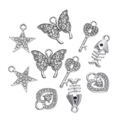 10 Stück/Los Strass Liebe Schmetterling Legierung Anhänger Sterne Kristall Charme Für DIY Halskette Ohrringe Charme Herstellung Schmuckzubehör