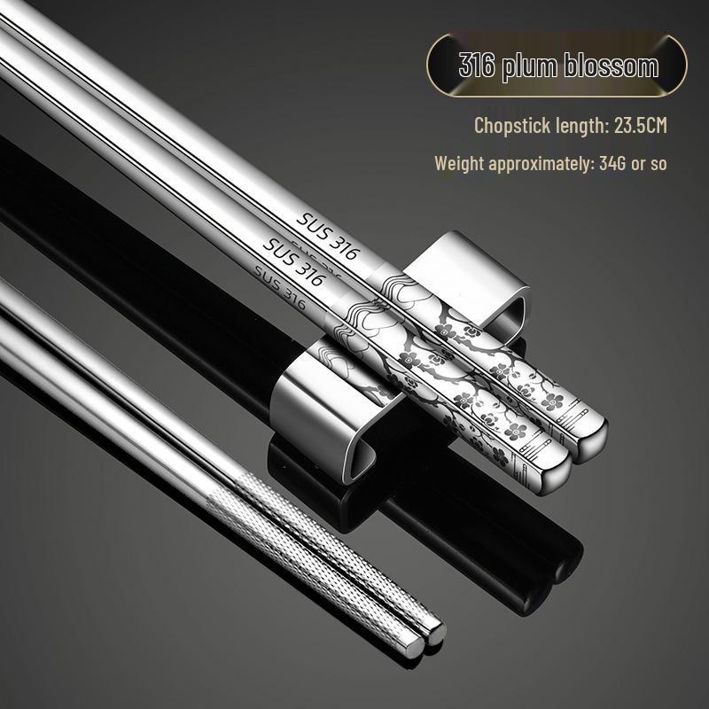 316 Stainless Steel Non-Slip Heat-Resistant Square Chopsticks