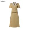 ZANZEA Women Short Sleeve Blouse and Skirts Casual Two Piece Suit Sets