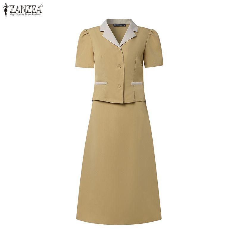 ZANZEA Women Short Sleeve Blouse and Skirts Casual Two Piece Suit Sets