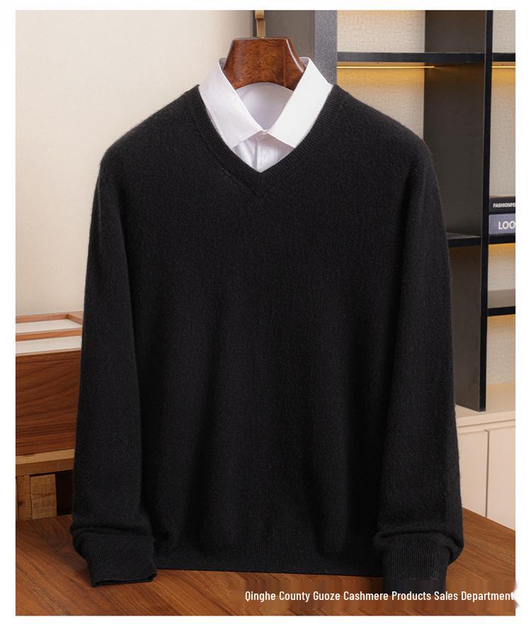Men's V-Neck Loose Cashmere Knit Sweater - Autumn/Winter Base Layer