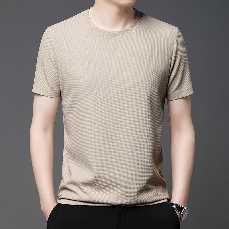 Men's Summer Waffle Crew Neck T-Shirt - Loose, Trendy, Hong Kong Style