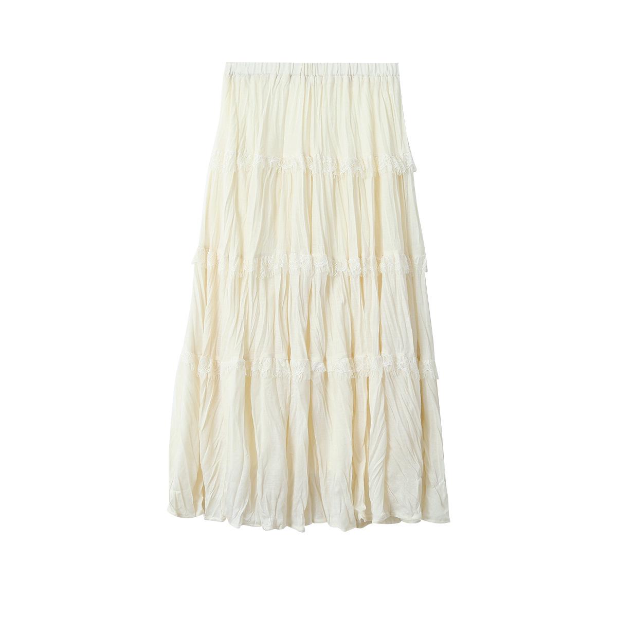 French Retro Crinkled Lace High-Waisted A-Line Layered Skirt for Women, 2026 Spring Collection One Size