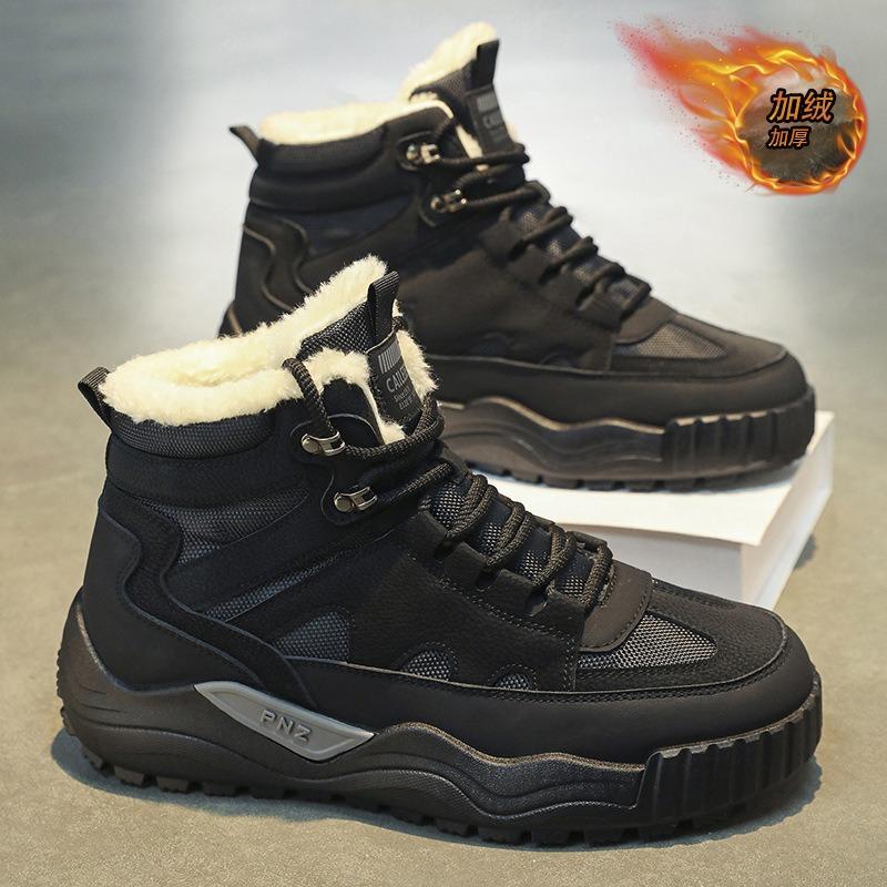Fleece Snow Boots Men's Shoes High-top Tooling Shoes Men's Thick-soled Thickened Thermal Cotton Shoes Casual Short Boots Martin Boots Men
