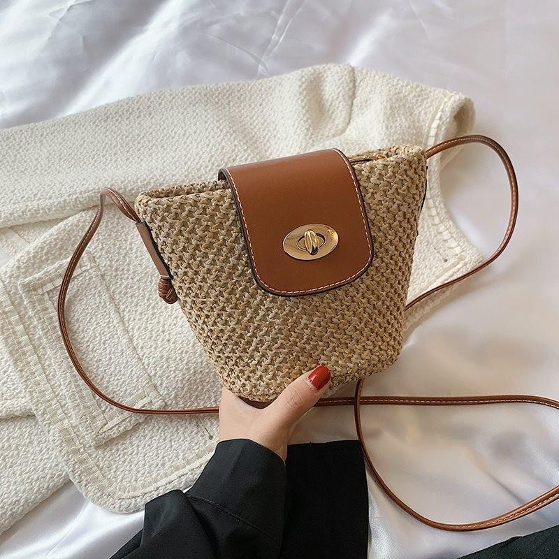 Fashionable French Design Spring Summer 2024 Woven Crossbody Bag For Women In Stylish Khaki Color Large Khaki