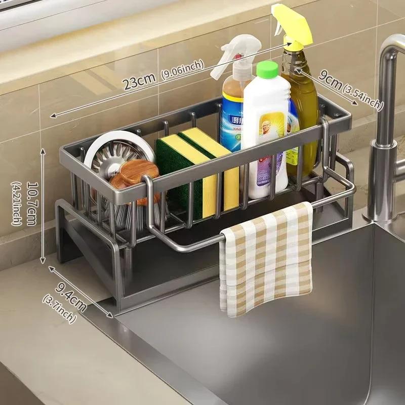 Kitchen Sink Organizer Sponge Holder Dish Cloth Drying Rack with Slanted Drain Tray for Countertop Storage