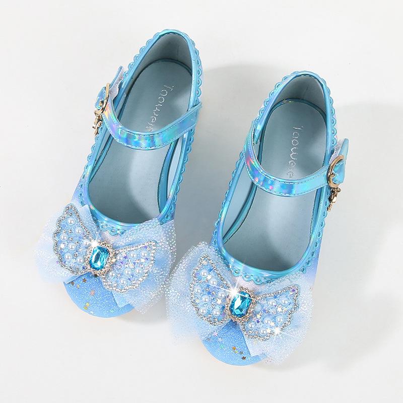 Girls High Heels Children's Rainbow Princess Shoes Spring and Autumn New Little Girl Single Shoes Medium and Older Children's Crystal Shoes Leather