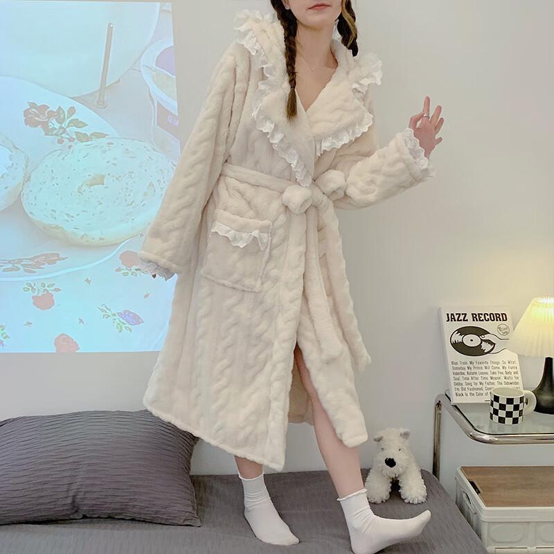 OEING Women's Thickened Flannel Hooded Robe