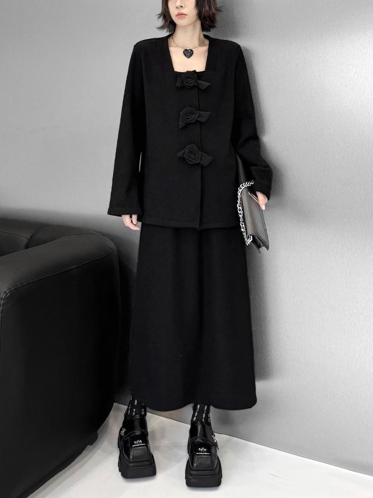 XITAO Casual Full Sleeve Square Collar Elastic Waist Dress Sets GMM1037