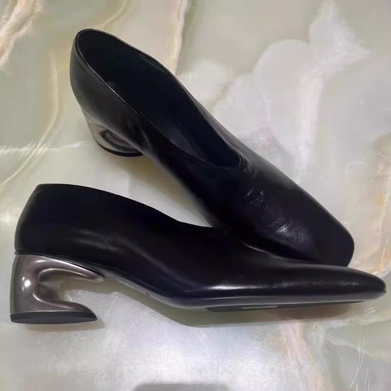 Persönlichkeit Spezialgeformter Absatz Einzelne Schuhe Herbst Neu Eckige Zehenpartie Tiefer Ausschnitt Slipper Rutschfest Abriebfest Kitten Heel Schuhe