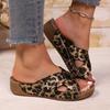 Fashion Plus Size 36-43 Leopard Print Sandals Women Summer 2025 Lightweight Wedges Slippers Woman Cross Band Thick Sole Slides Shoes