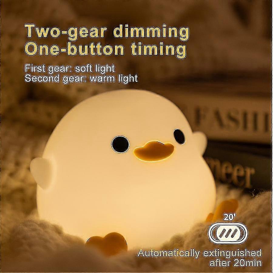Cute Bean Duck Led Night Light, Rechargeable Cartoon Silicone Bedroom Light, Touch Sensor Timing Bedside Lamp For Kids Gift