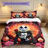 Halloween Jack Sally Skull Duvet Cover Set - Without Core & Quilt, Lightweight Machine Washable, Anime Style Gaming Bed Set