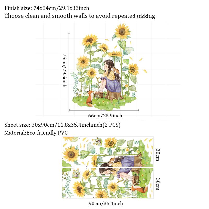 

Pastoral Girl Sticker Sofa Background Wall Stickers Nordic Plants Fresh Sunflower Self-Adhesive Painting Home Decor Accessories