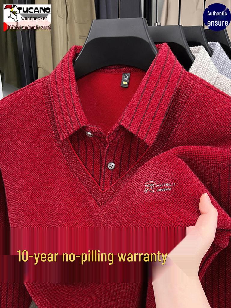 Woodpecker Men's Winter Fleece-Lined Turtleneck Sweater - Thick, Warm Knit for Middle-Aged Dads