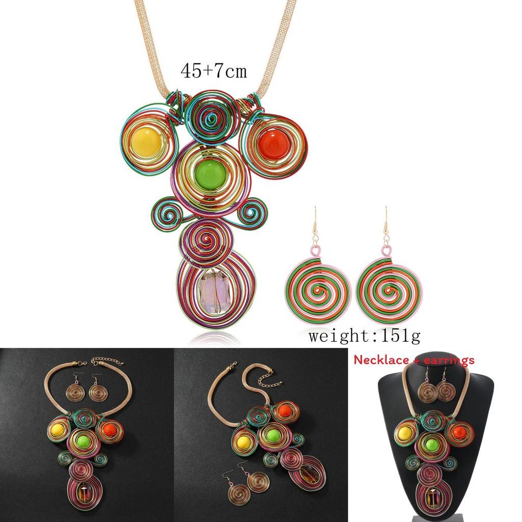 Jewelry Set With Crystal Beads And Aluminum Wire Handcrafted Flower Pendant For Women
