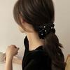 2pcs Black Velvet Hair Rings with Imitation Pearls | Vintage Style, Solid Color, Perfect for Autumn and Winter
