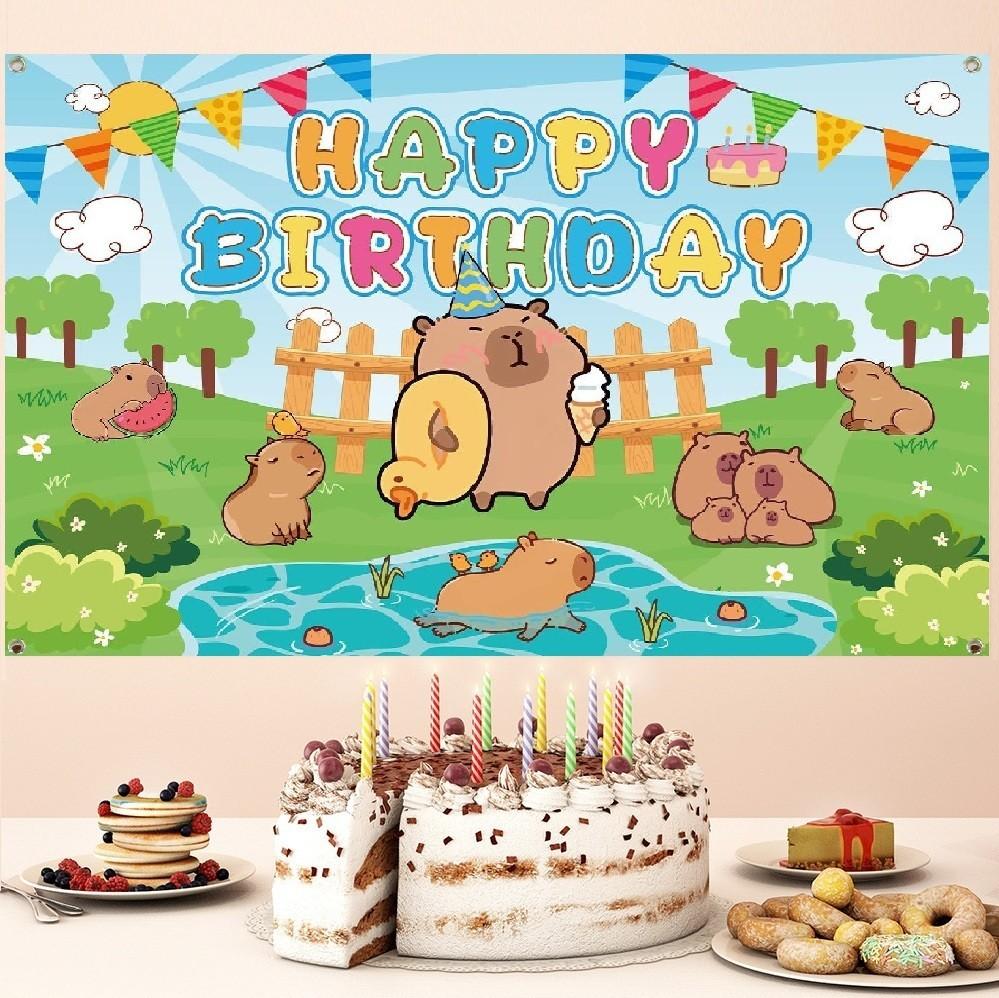 216. Sfondo Festa di Compleanno Capibara Banner Decorazione Sfondo Fotografico Animale dello Zoo