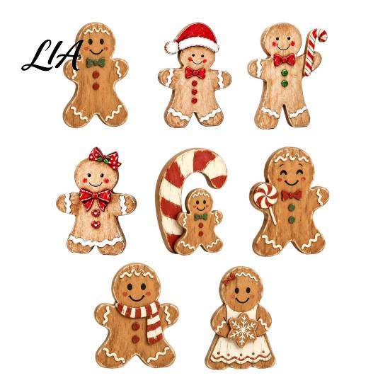 Durable Solid Wood Ornaments Christmas Wooden Gingerbread Man Decor, Rustic Gingerbread, Candy Cane House Figurines, Xmas Tabletop for Mantel