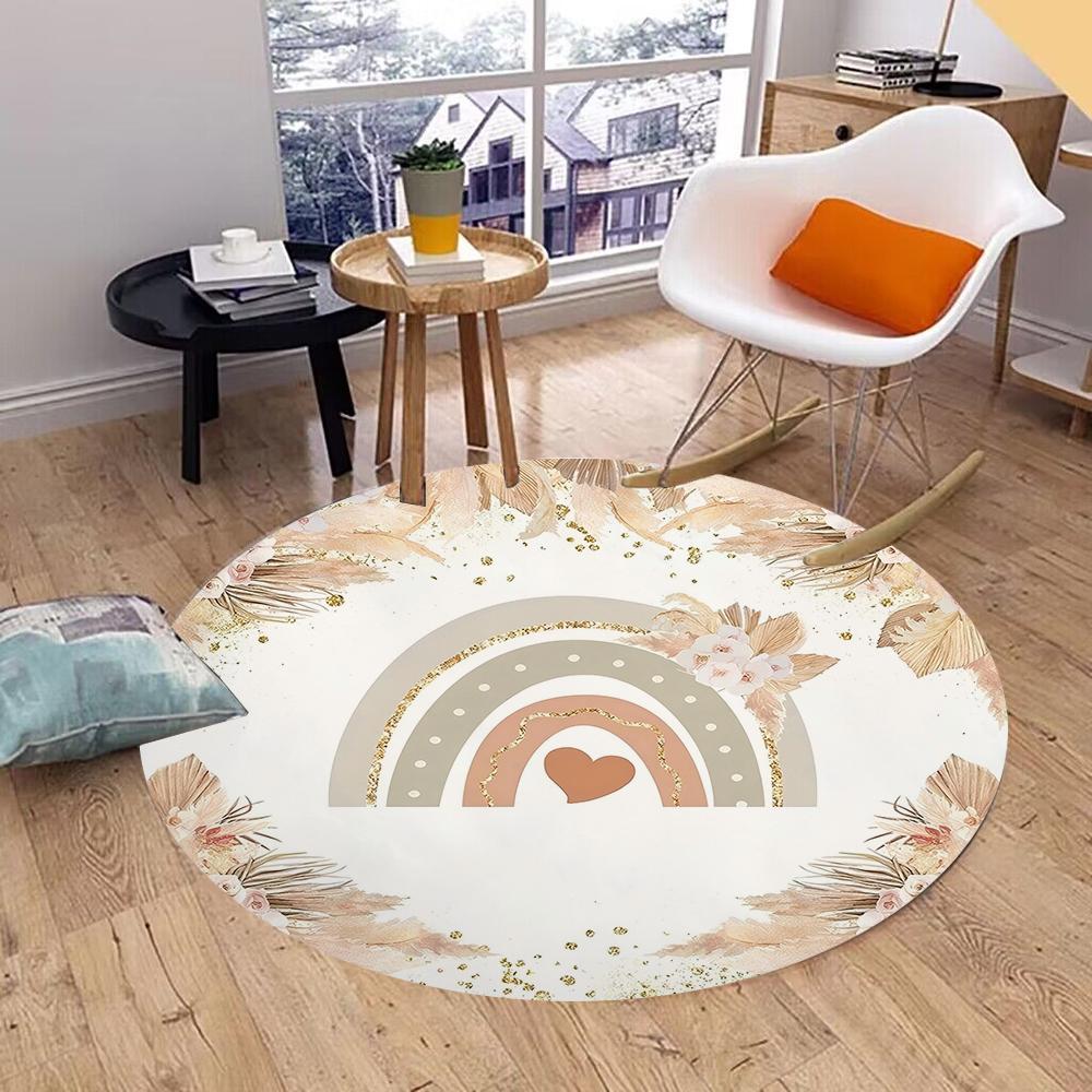 RANIBOW Print Round Rug Floor Mat Non-Slip Machine Washable Flannel Carpet for Home Living Room Kids Playmat Bedroom Floor Mat 60cm