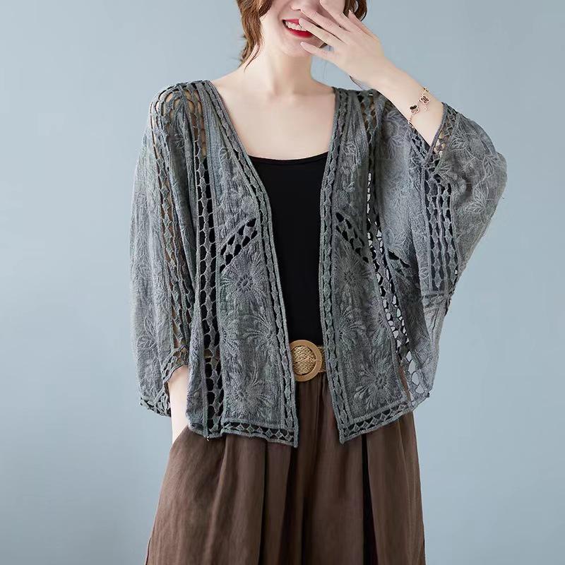 Korean Style Batwing Sleeve Cotton-Linen Cardigan for Women