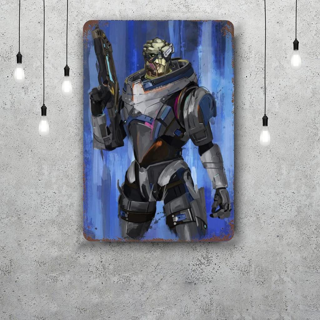 Garrus Close Up Mass Effect Vintage Metal Tin Signs Posters Decor Retro Metal Plaque Wall Art Decor for Garage Bar