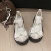 White Bow with Skirt Platform Small Leather Shoes Women's 2025 New Summer Thick Heel French Mary Jane Shoes