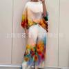 1116 Sommer und Herbst neues Produkt städtisch elegant Milchseide One-Shoulder-Kragen lockerer Druck Fledermausärmel Hosenanzug Set